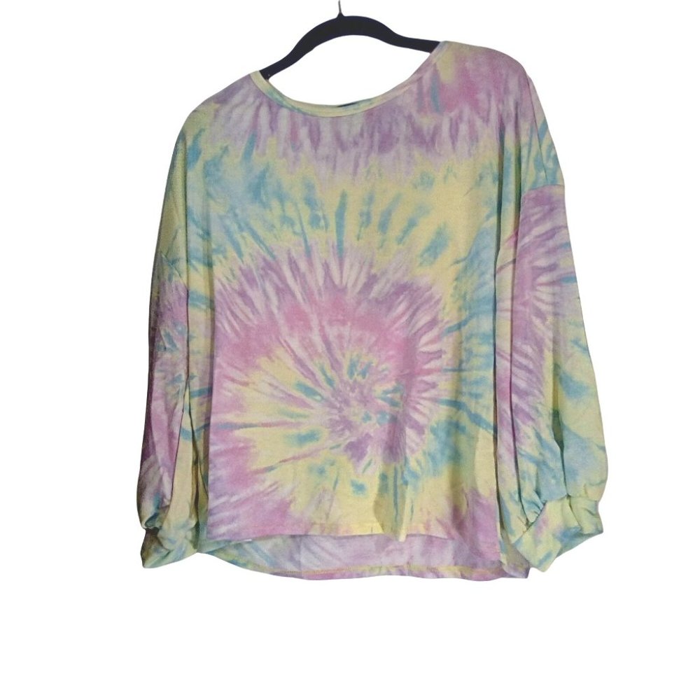 Know.One.Cares Top Sz L Multi Pastels Tie Dye Print Cuffed Long Sleeve